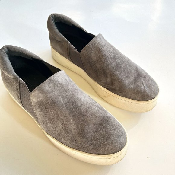 Vince Womens Suede Slip On Platform Warren Sneakers‎ Gray White Size 8US 38EU - Picture 1 of 7